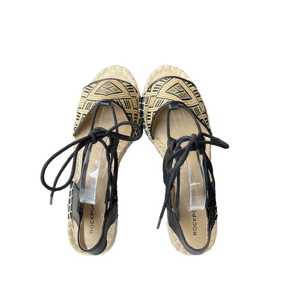 Rockport Aztec print black and tan lace up wedges womens shoes size 8 - Picture 7 of 14